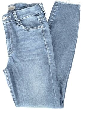 Mother The High Waisted Looker Fray Jeans Womens 27 Medium Wash Skinny Raw Hem